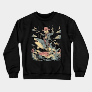 Shark Surfing Cat Crewneck Sweatshirt